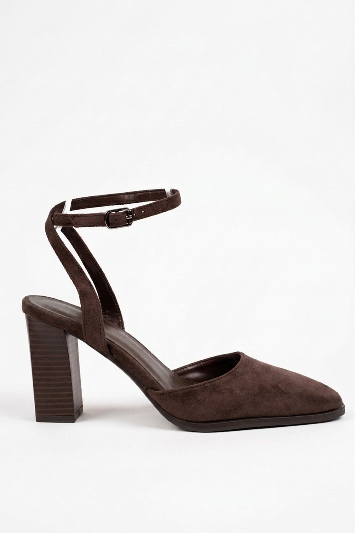 Edie Faux Suede Ankle Wrap Block Heels - Brown