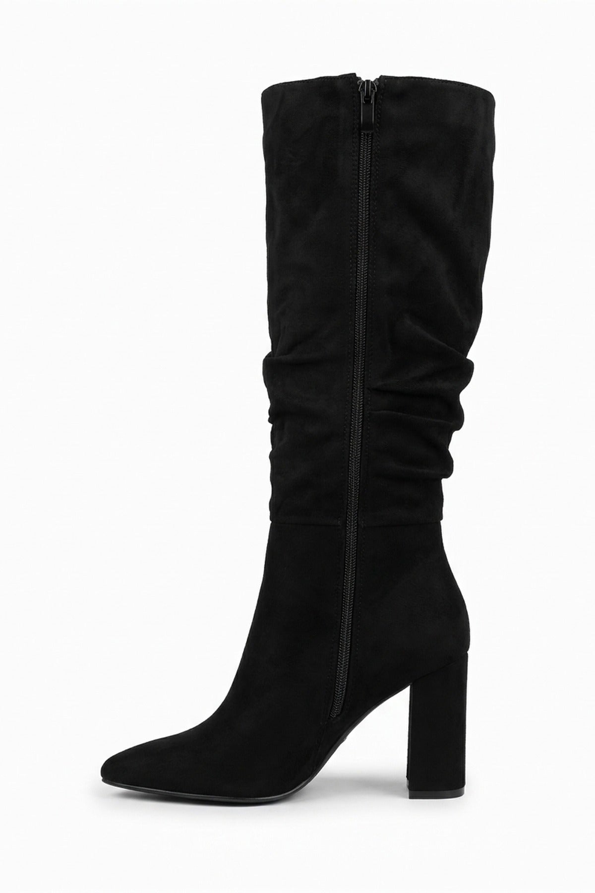 Vita Slouchy Faux Suede Knee High Block Heel Boots - Black