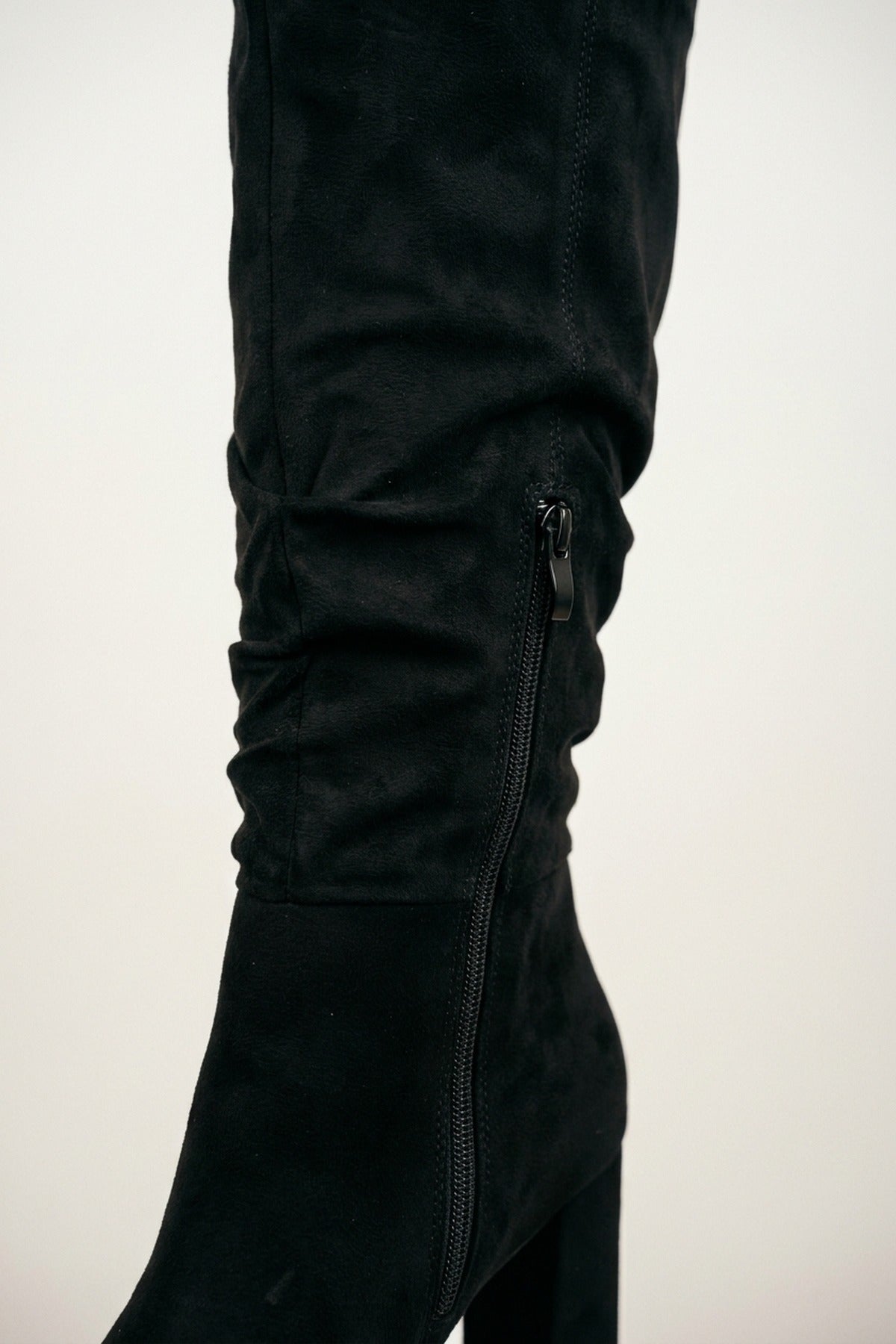 Vita Slouchy Faux Suede Knee High Block Heel Boots - Black