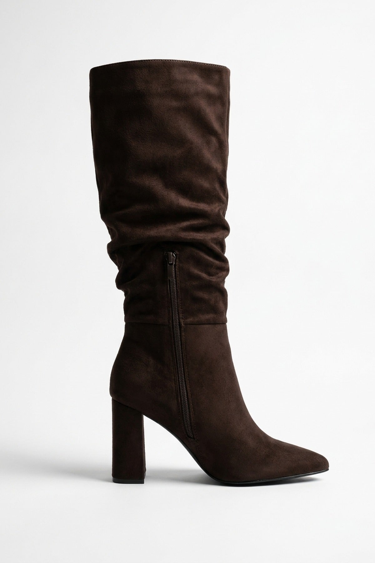 Vita Slouchy Faux Suede Knee High Block Heel Boots - Brown