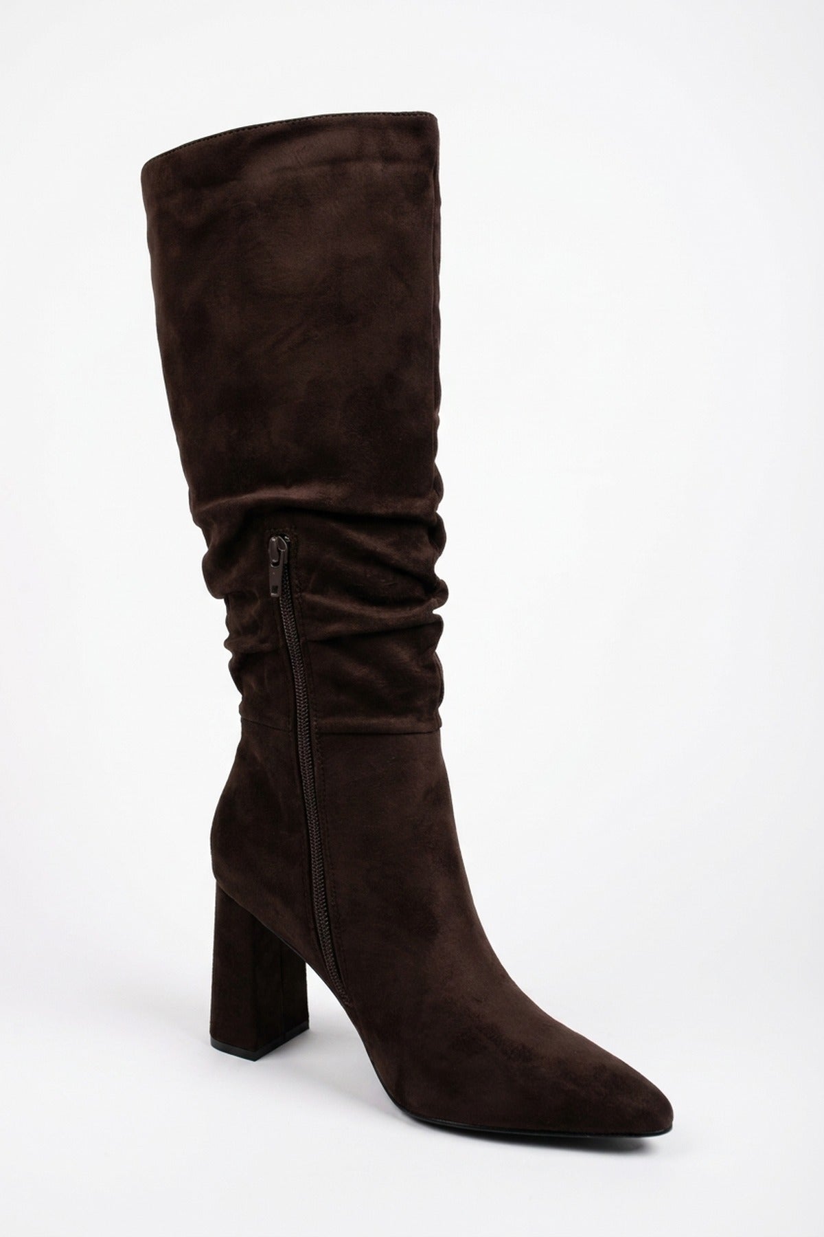Vita Slouchy Faux Suede Knee High Block Heel Boots - Brown
