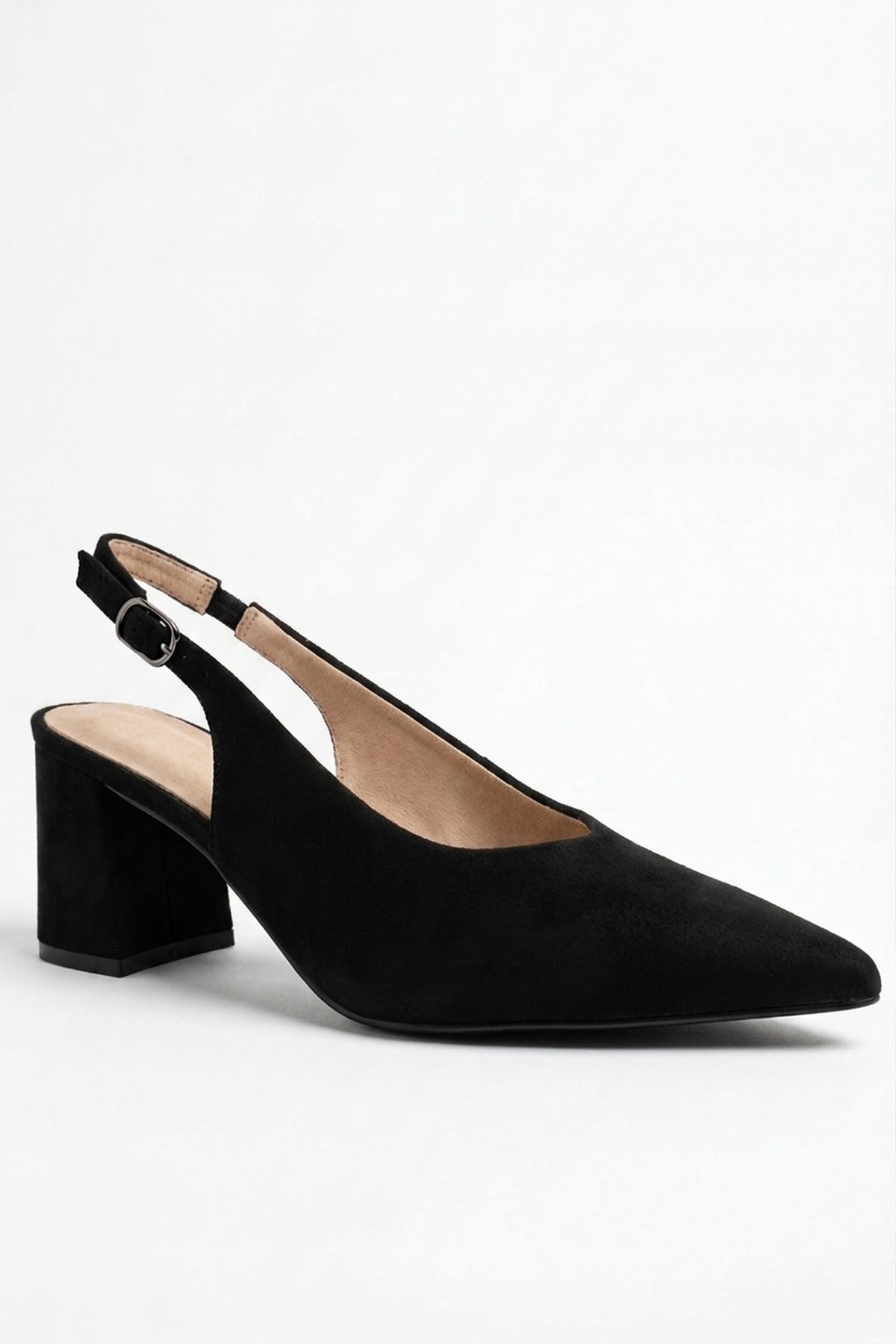 Saoirse Faux Suede Pointed Toe Heels - Black