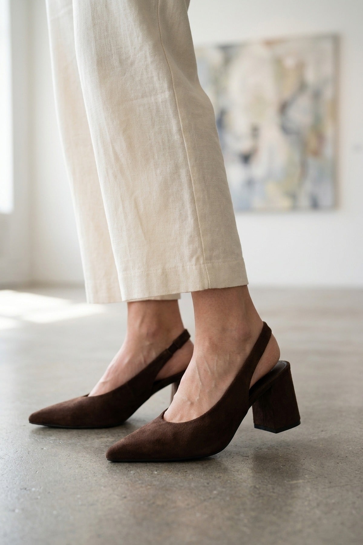 Saoirse Faux Suede Pointed Toe Heels - Brown