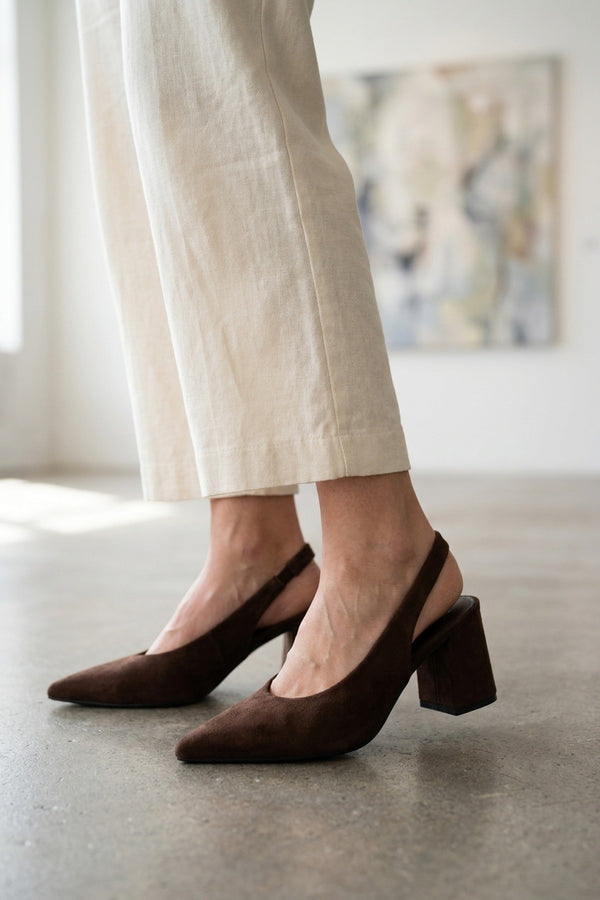 Saoirse Faux Suede Pointed Toe Heels - Brown