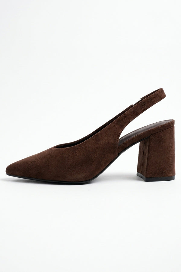 Saoirse Faux Suede Pointed Toe Heels - Brown