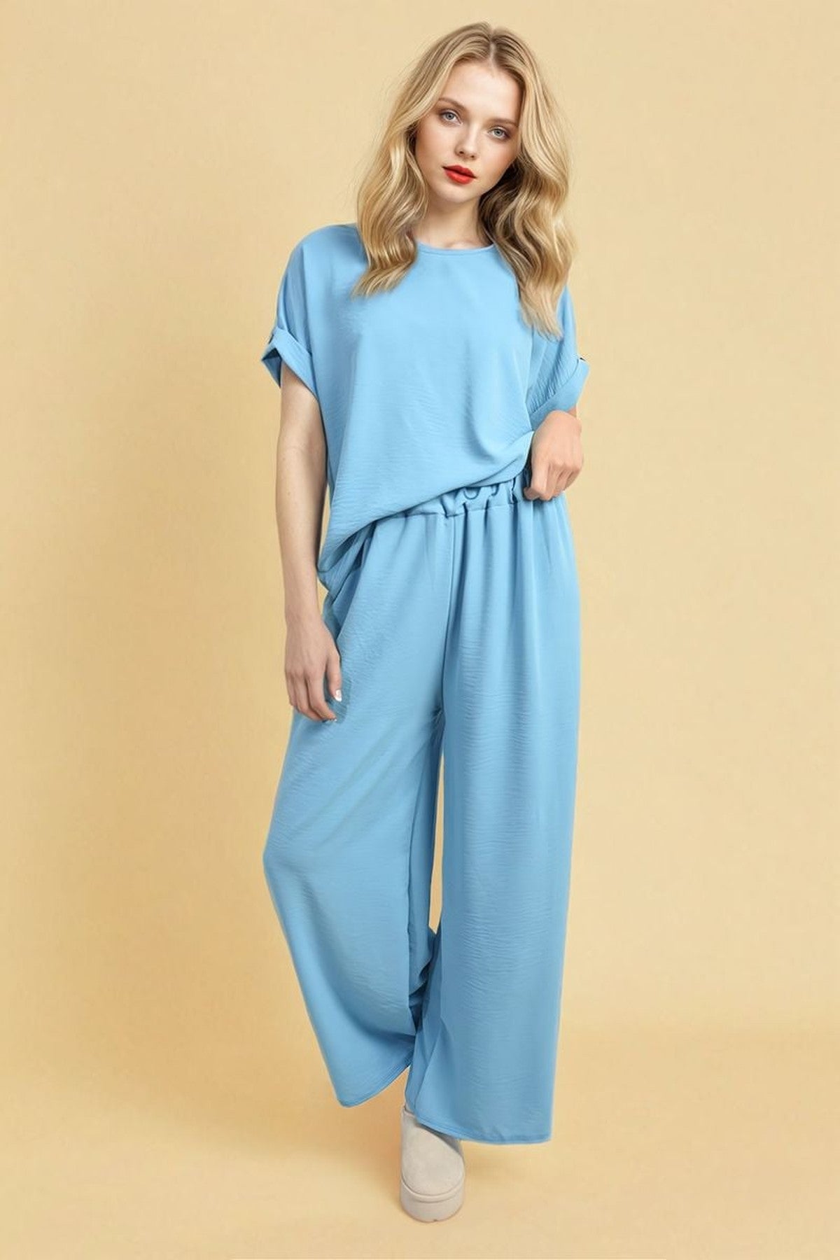 Hailey Oversized Top And Wide Leg Trousers Co-ord Set - Aqua