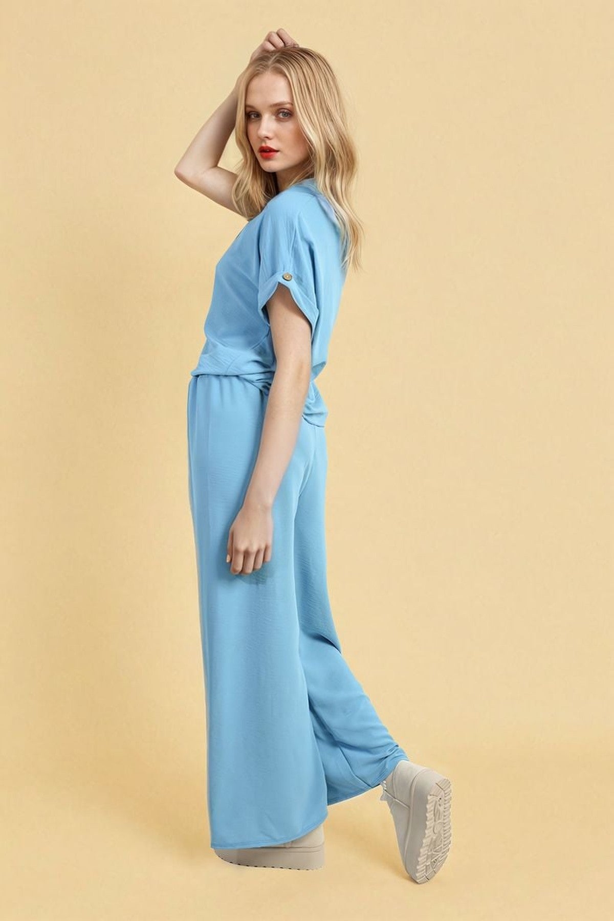 Hailey Oversized Top And Wide Leg Trousers Co-ord Set - Aqua