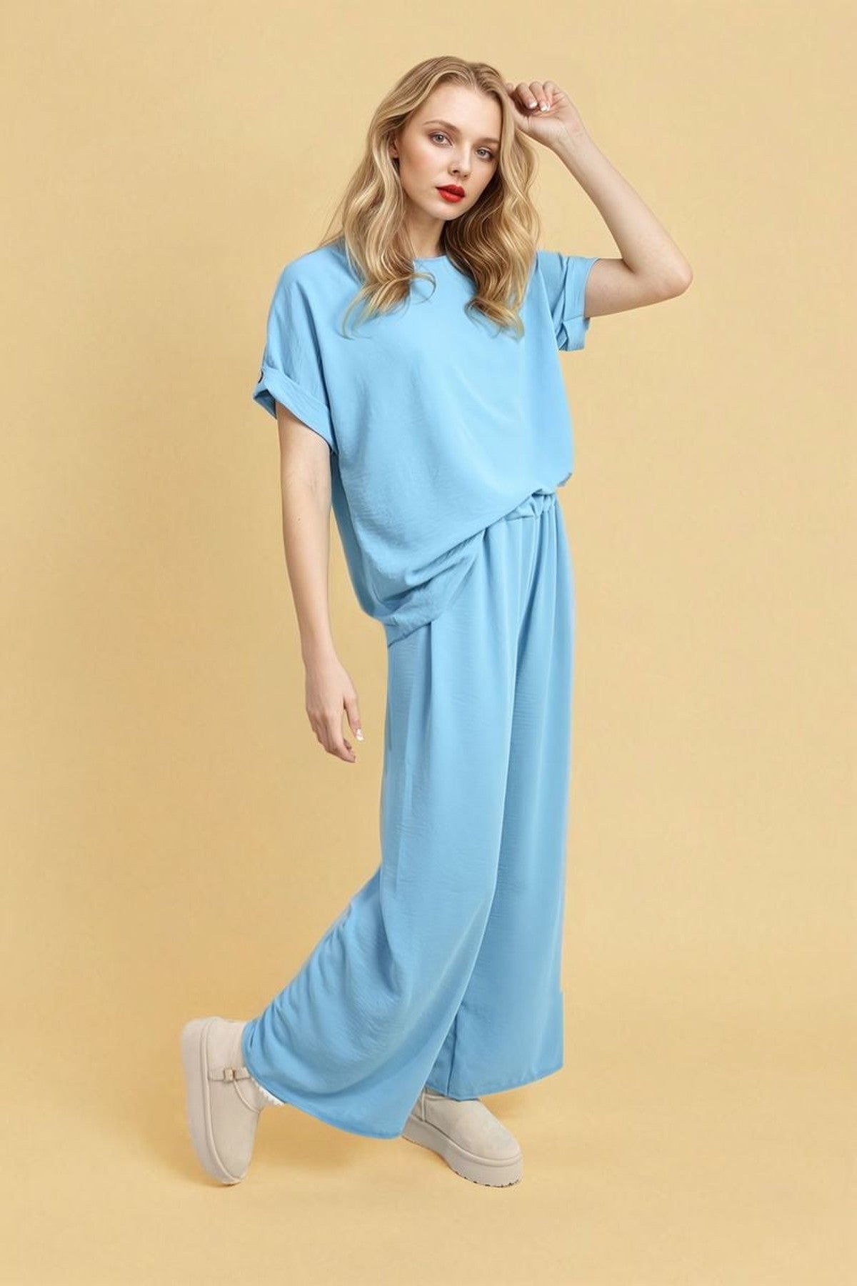 Hailey Oversized Top And Wide Leg Trousers Co-ord Set - Aqua