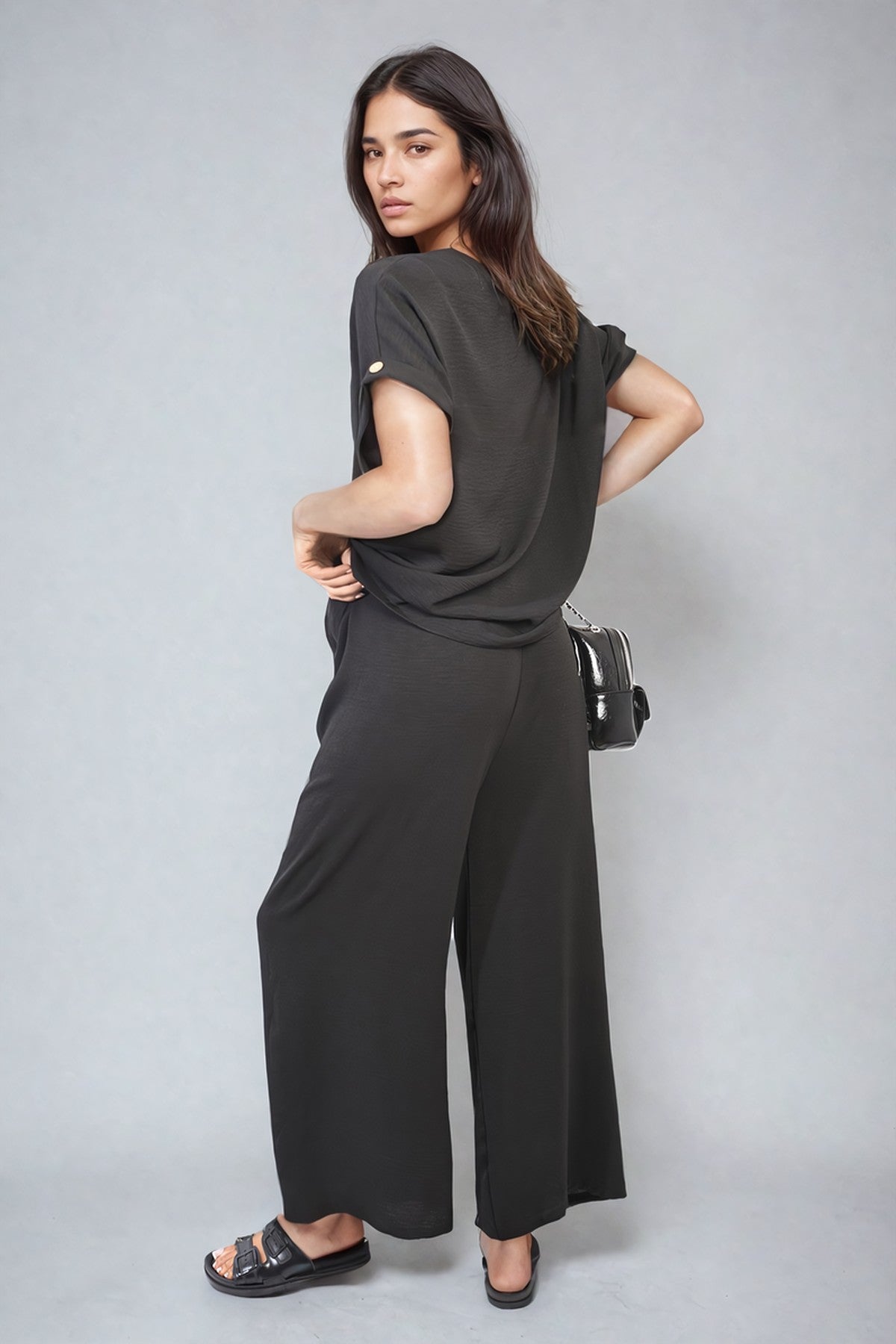 Hailey Oversized Top And Wide Leg Trousers Co-ord Set - Black