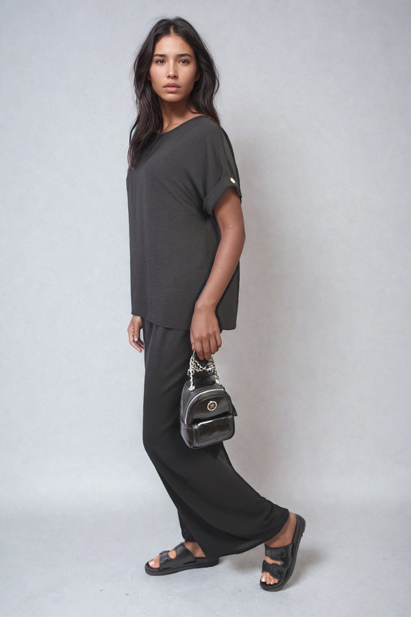Hailey Oversized Top And Wide Leg Trousers Co-ord Set - Black