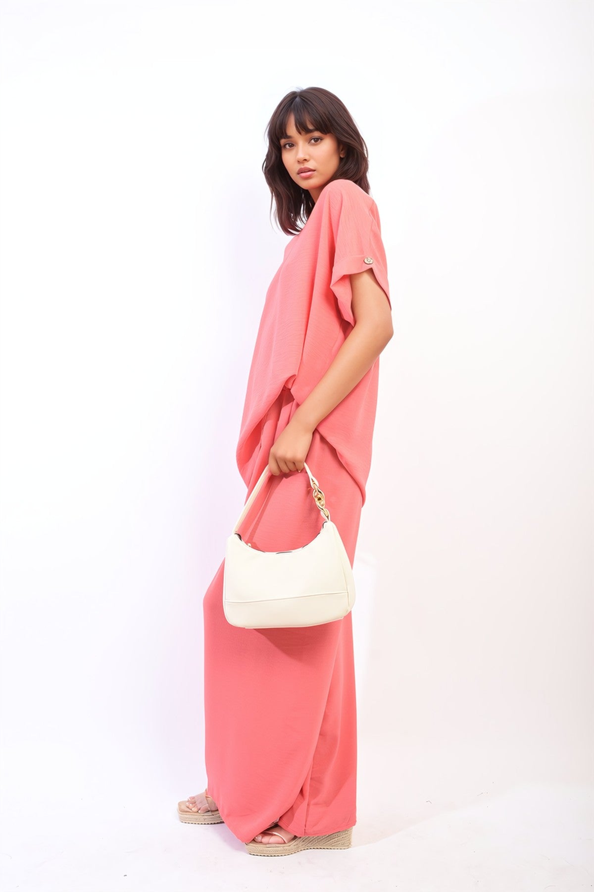 Hailey Oversized Top And Wide Leg Trousers Co-ord Set - Coral