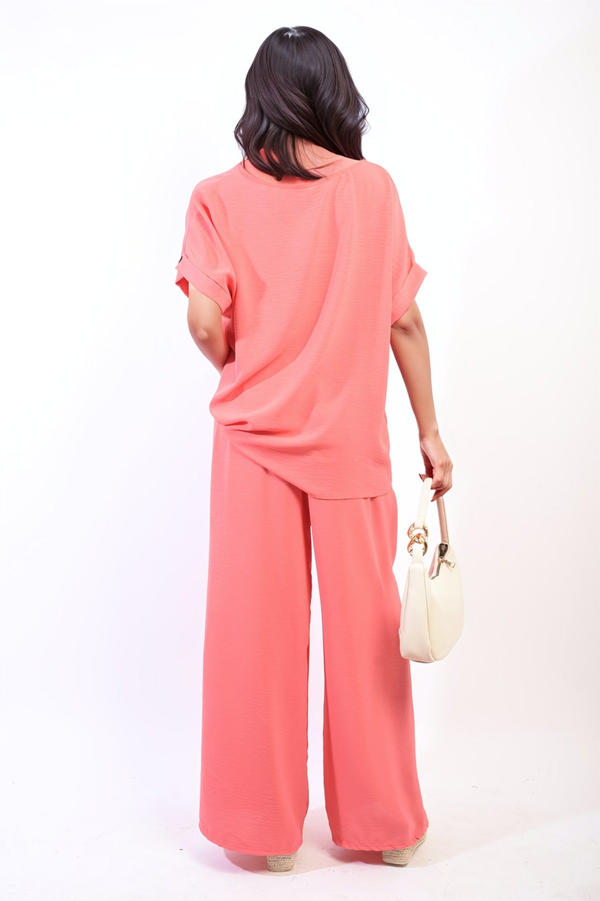 Hailey Oversized Top And Wide Leg Trousers Co-ord Set - Coral