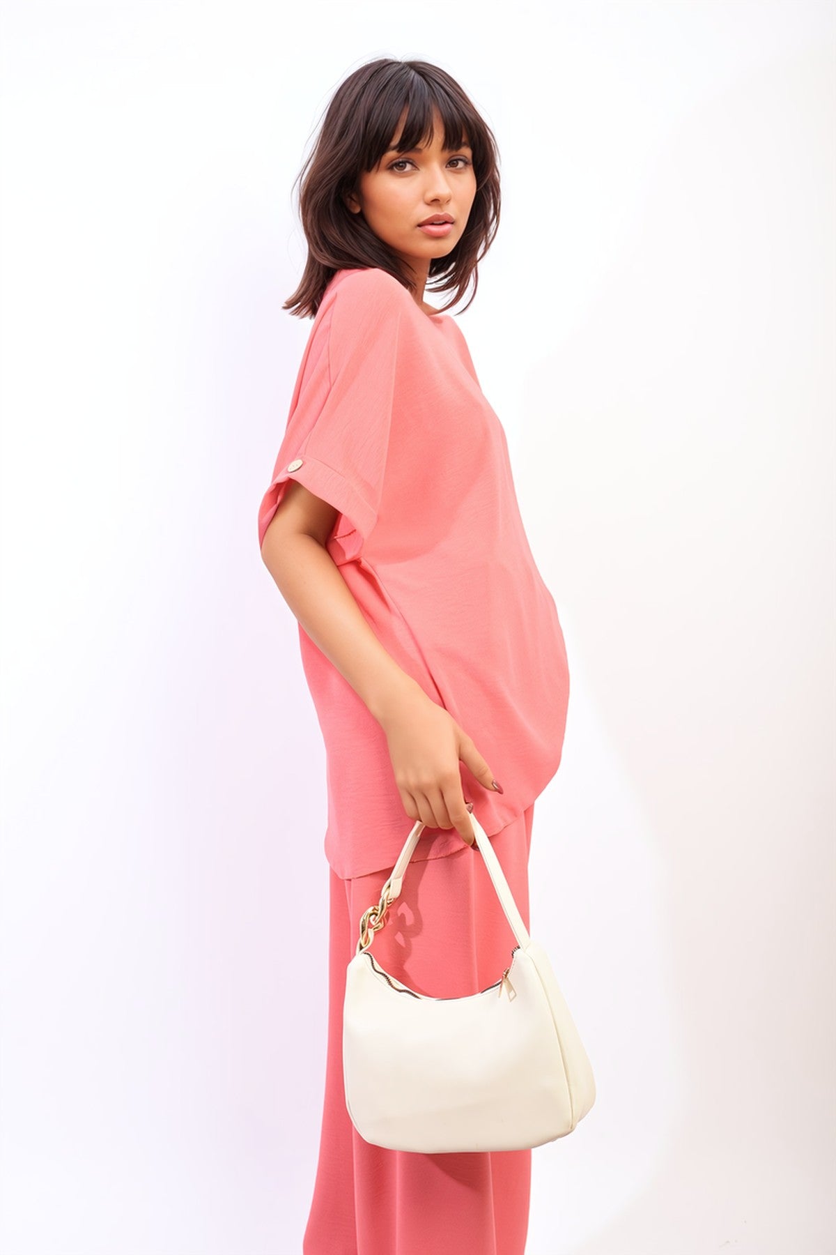 Hailey Oversized Top And Wide Leg Trousers Co-ord Set - Coral