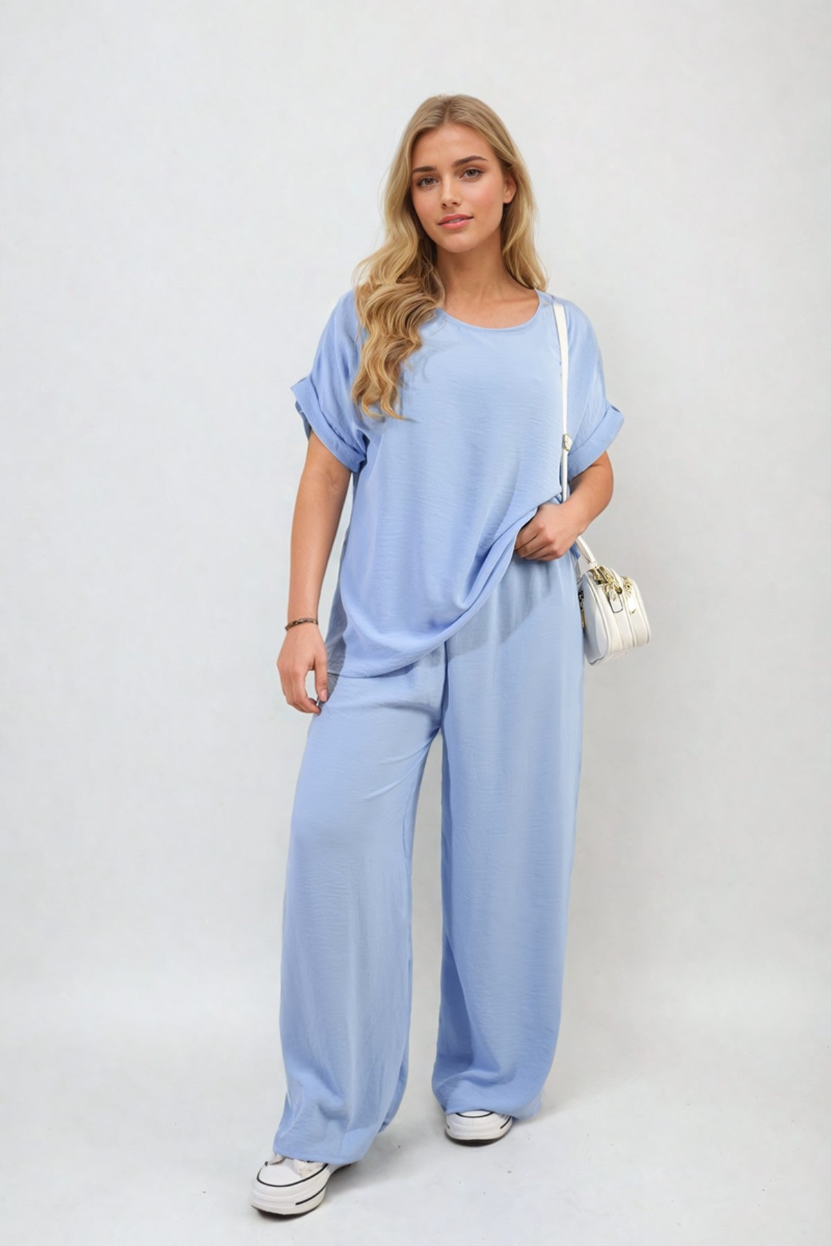 Hailey Oversized Top And Wide Leg Trousers Co-ord Set - Sky Blue