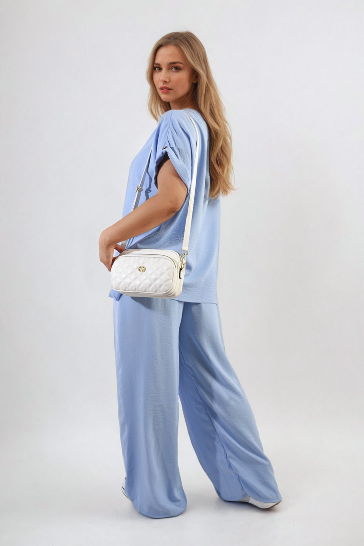 Hailey Oversized Top And Wide Leg Trousers Co-ord Set - Sky Blue