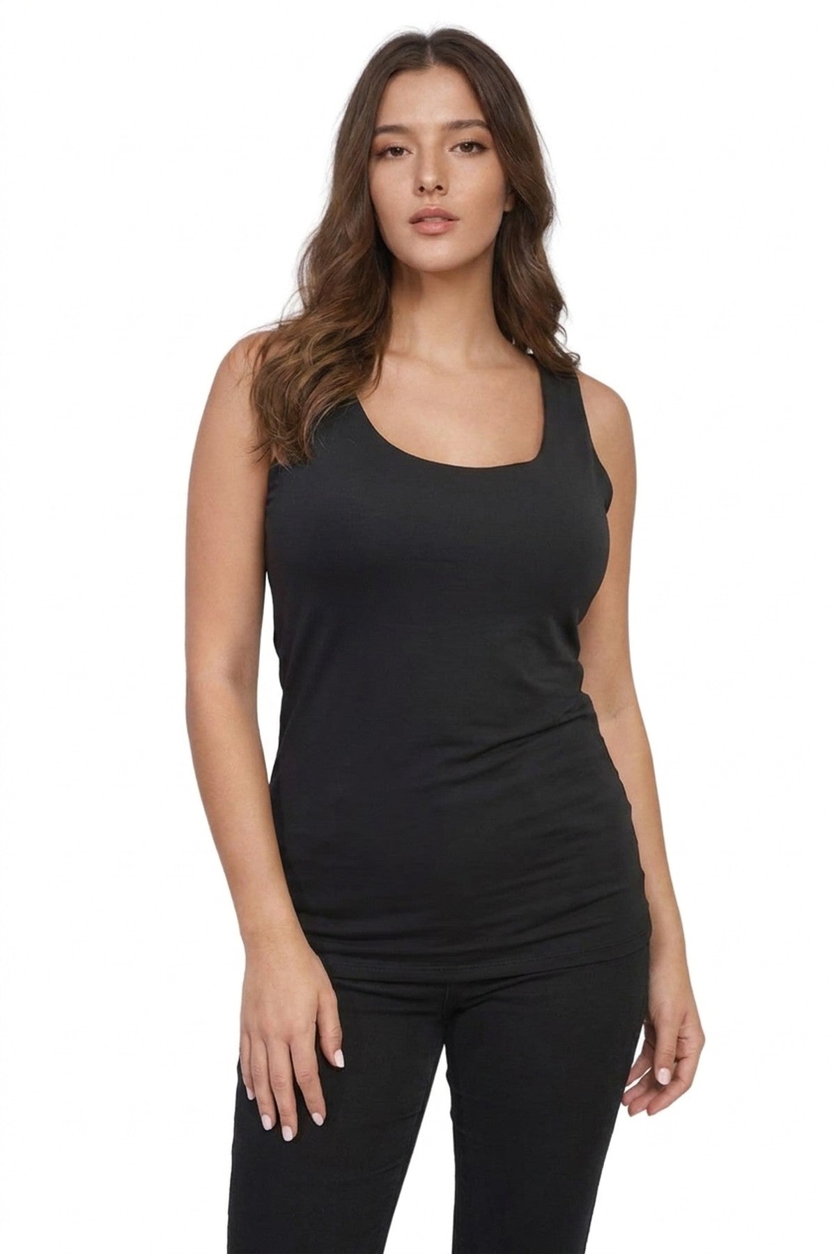 Hallie Scoop Neck Tank Top - BLACK_wb