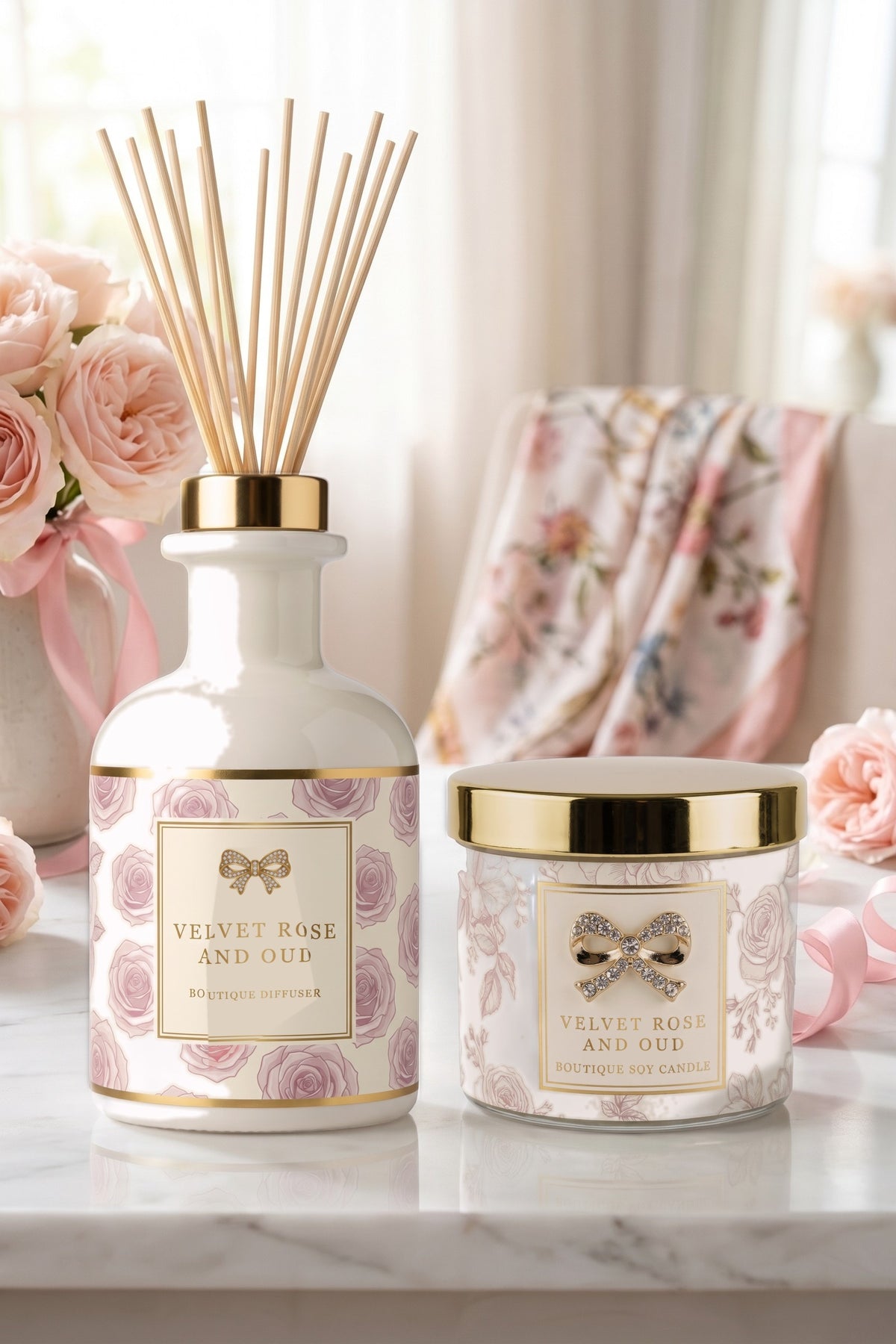 Hearts Designs Reed Diffuser & Candle Gift Box