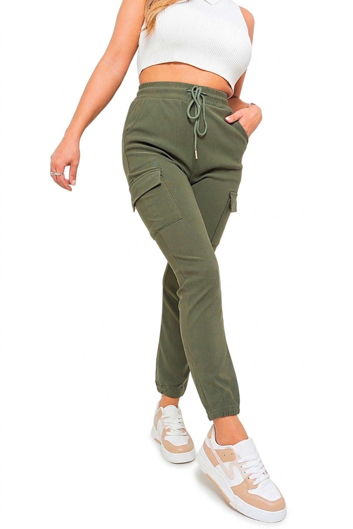 Holly Fleece Lined Cargo Pocket Trouser With Drawstring - KHAKI_wb