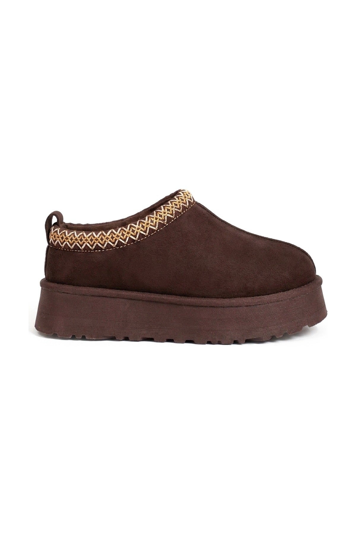 Jolene Aztec Detail Low Ankle Platform Slipper Boots - Chestnut_wb