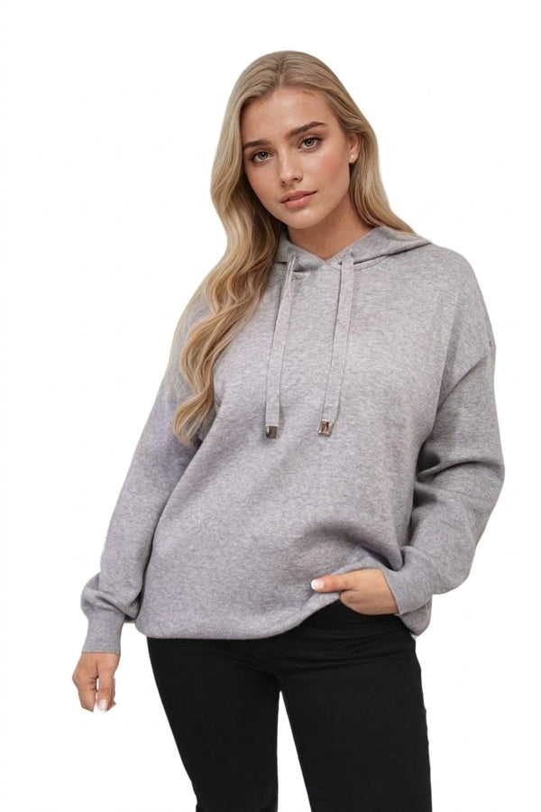 Mikayla Back Heart Print Knitted Hoodie - Grey_wb