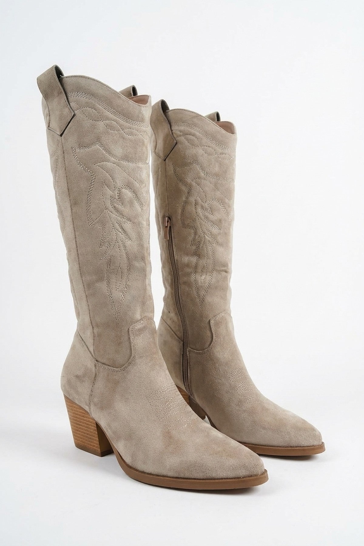 Samira Block Heel Cowboy Boots - Beige