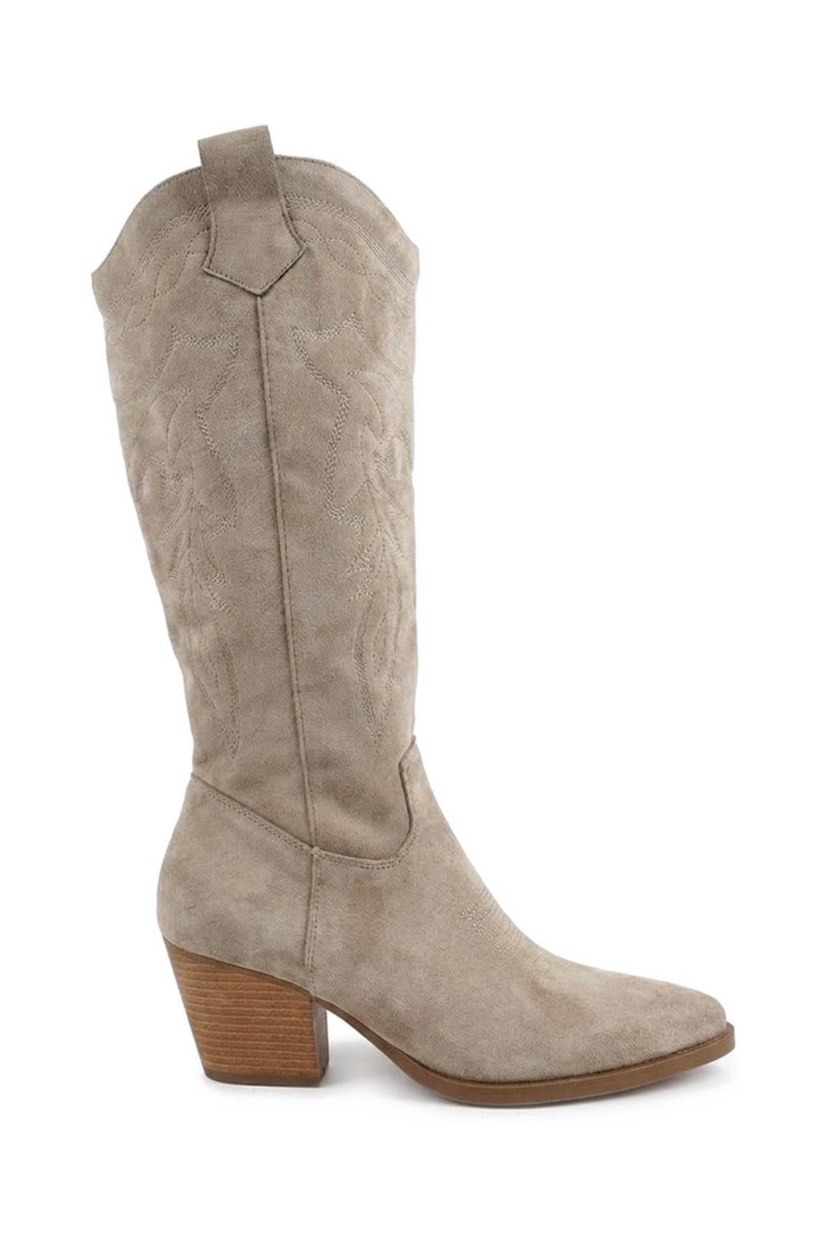Samira Block Heel Cowboy Boots - Beige_wb