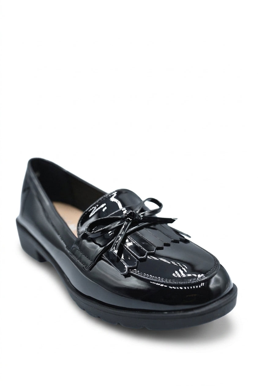 Janelle Bow Detail Flatform Slip On Loafer Shoes - Black