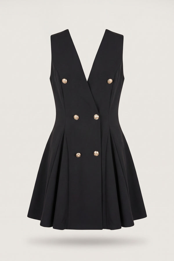 Elisse Button Front Detail Mini Dress - Black