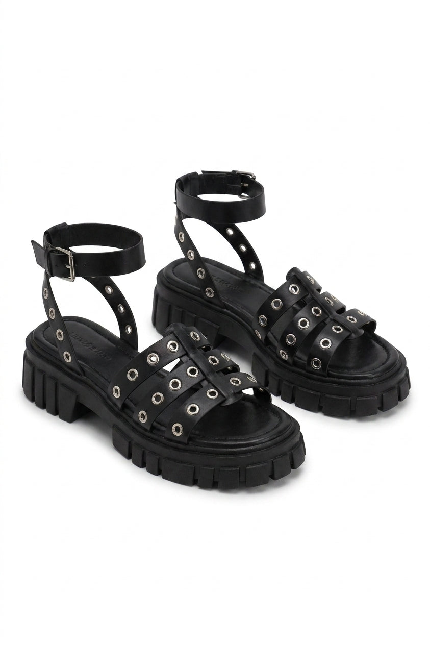 Briya Chunky Sole Studded Strap Sandals - Black_wb
