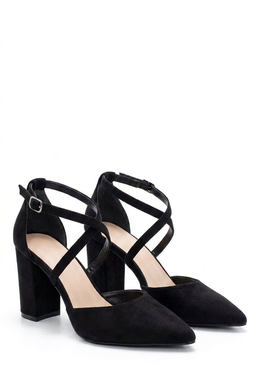 Alaina Cross Strap Block Heels - Black_wb