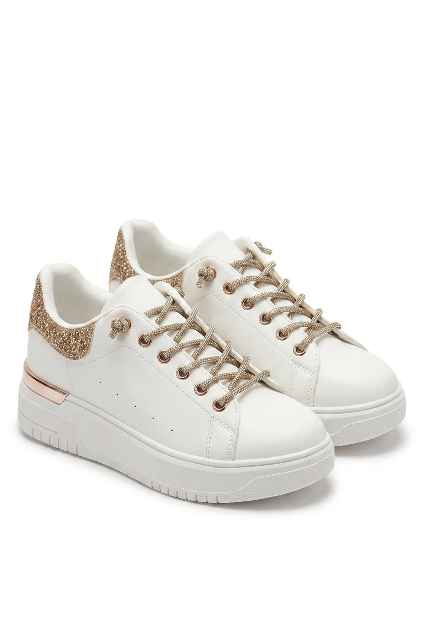 Callie Embellished Lace Platform Trainers - Champagne