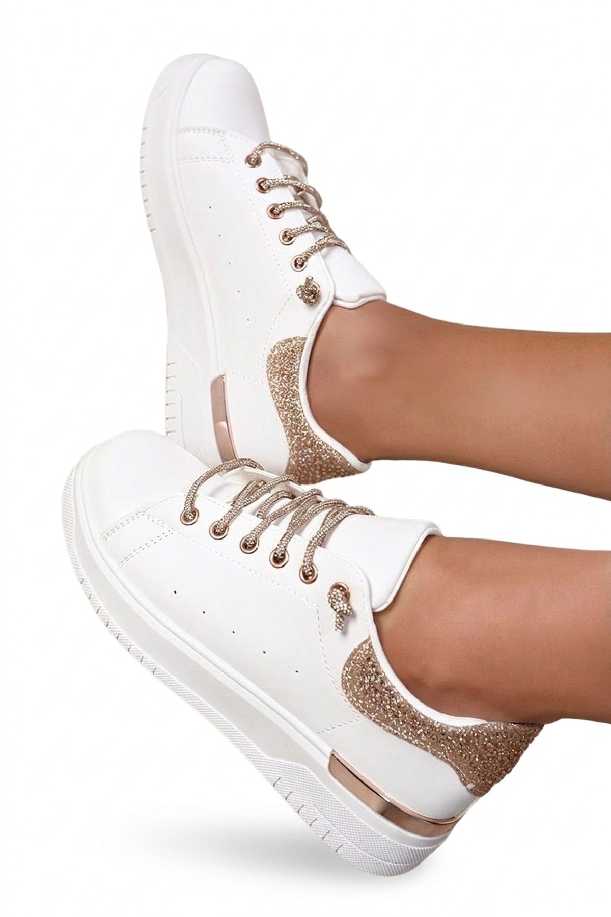 Callie Embellished Lace Platform Trainers - Champagne_wb