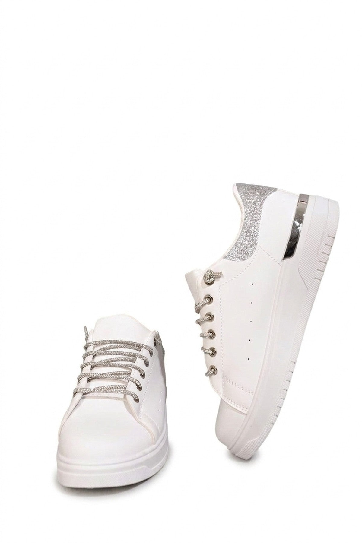 Callie Embellished Lace Platform Trainers - Silver