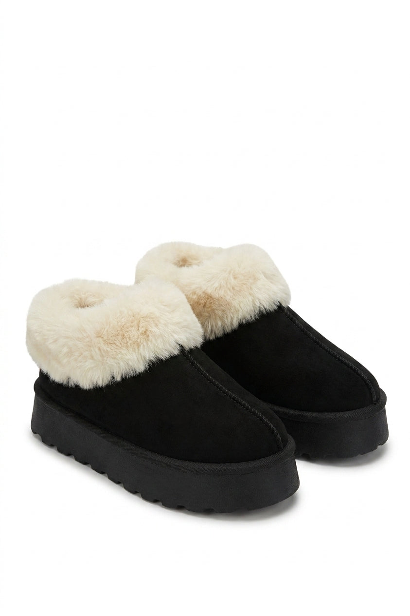 Shella Faux Fur Trim Platform Ankle Boots - Black_wb