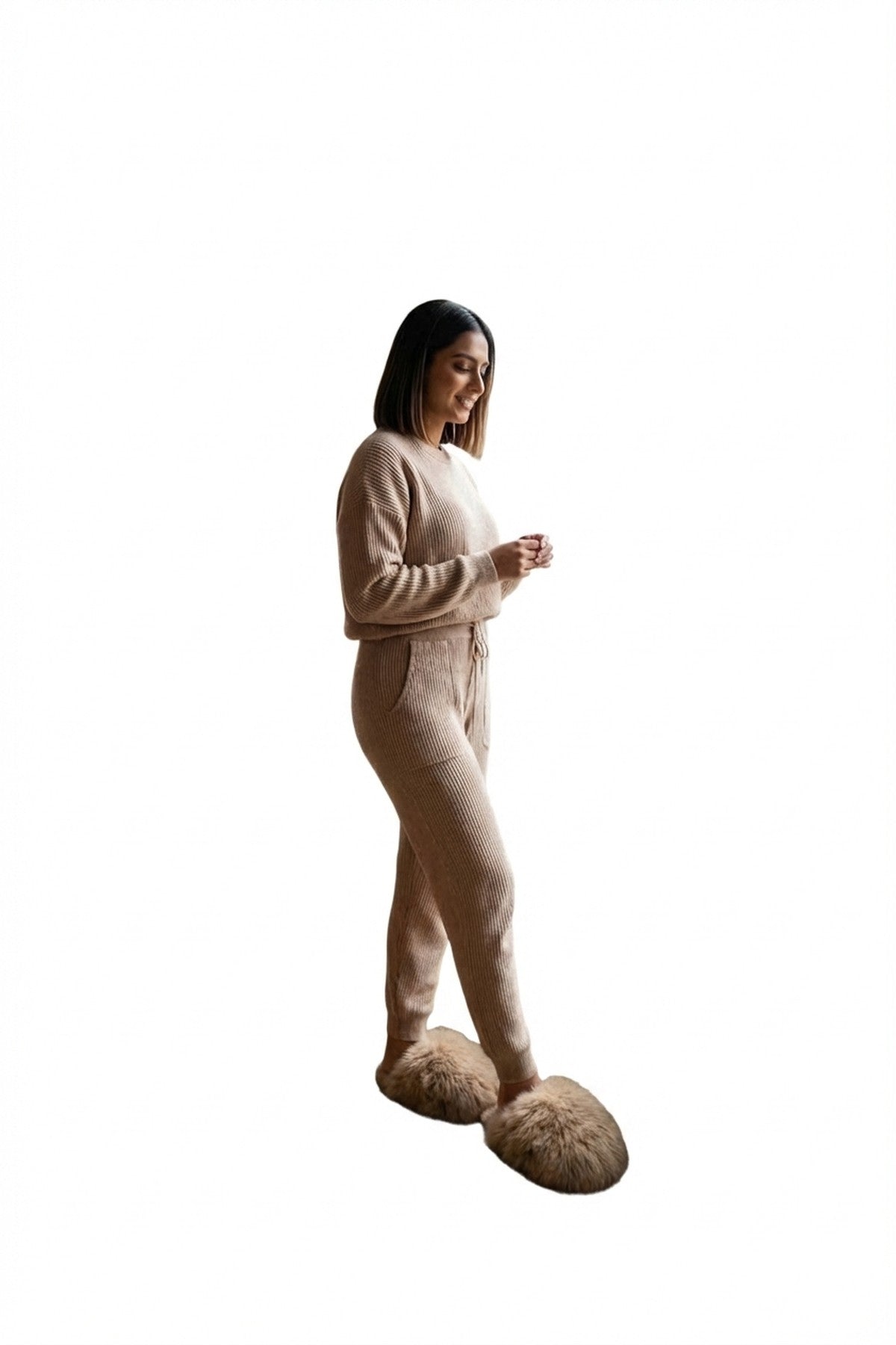 Nadia Fluffy Faux Fur Slippers - Camel