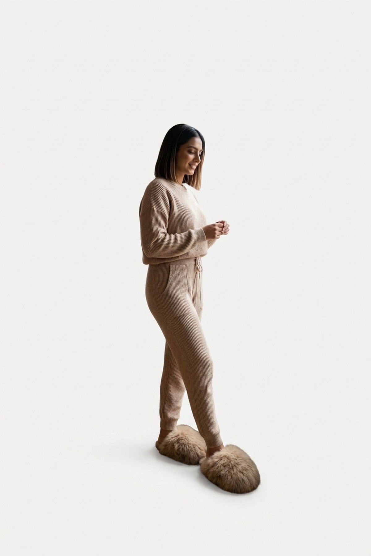 Nadia Fluffy Faux Fur Slippers - Camel