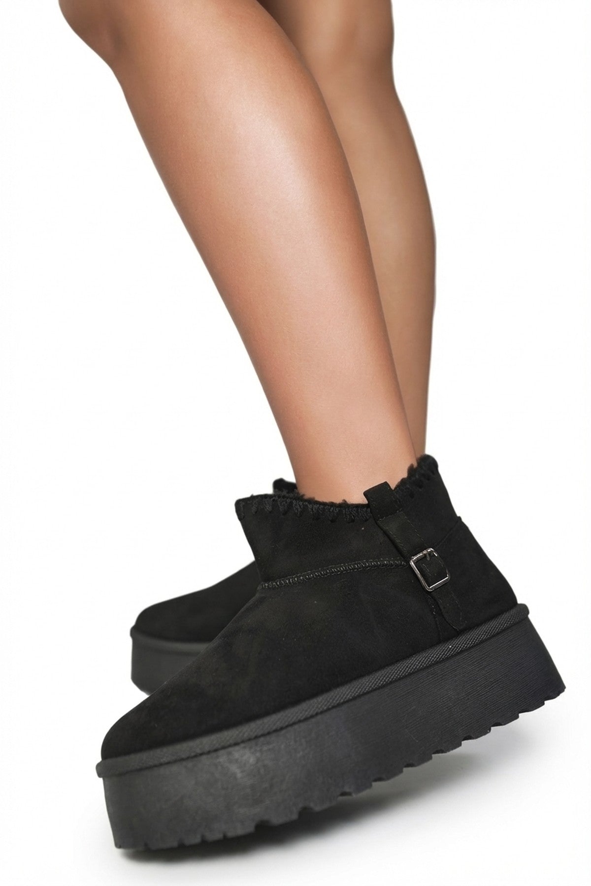 Debra Fur-lined Platform Ankle Boots - Black_wb