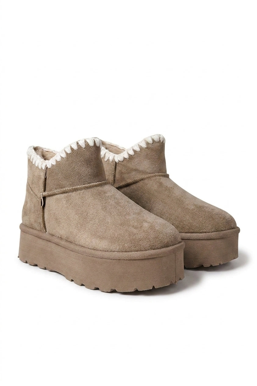 Debra Fur-lined Platform Ankle Boots - Khaki