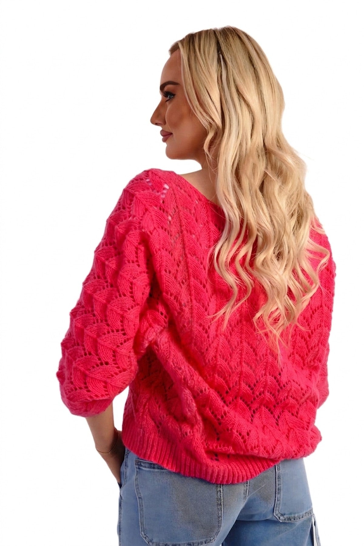 Eliza Half Sleeve Chunky Cable Knit Jumper - Pink
