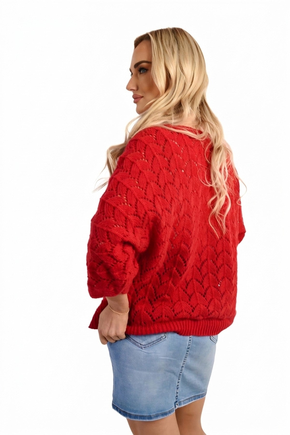 Eliza Half Sleeve Chunky Cable Knit Jumper - Red
