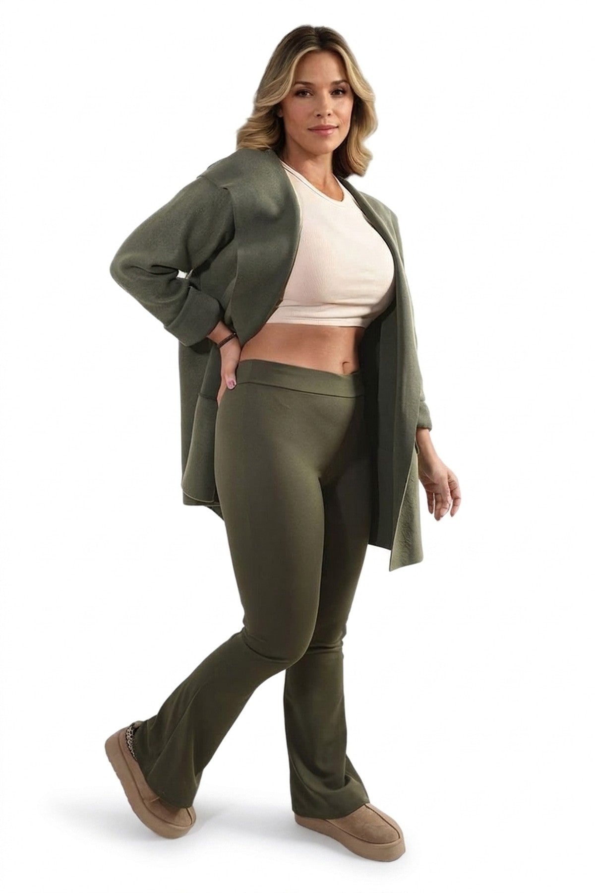 Jessica High Waisted Flare Leg Trouser - Khaki_wb