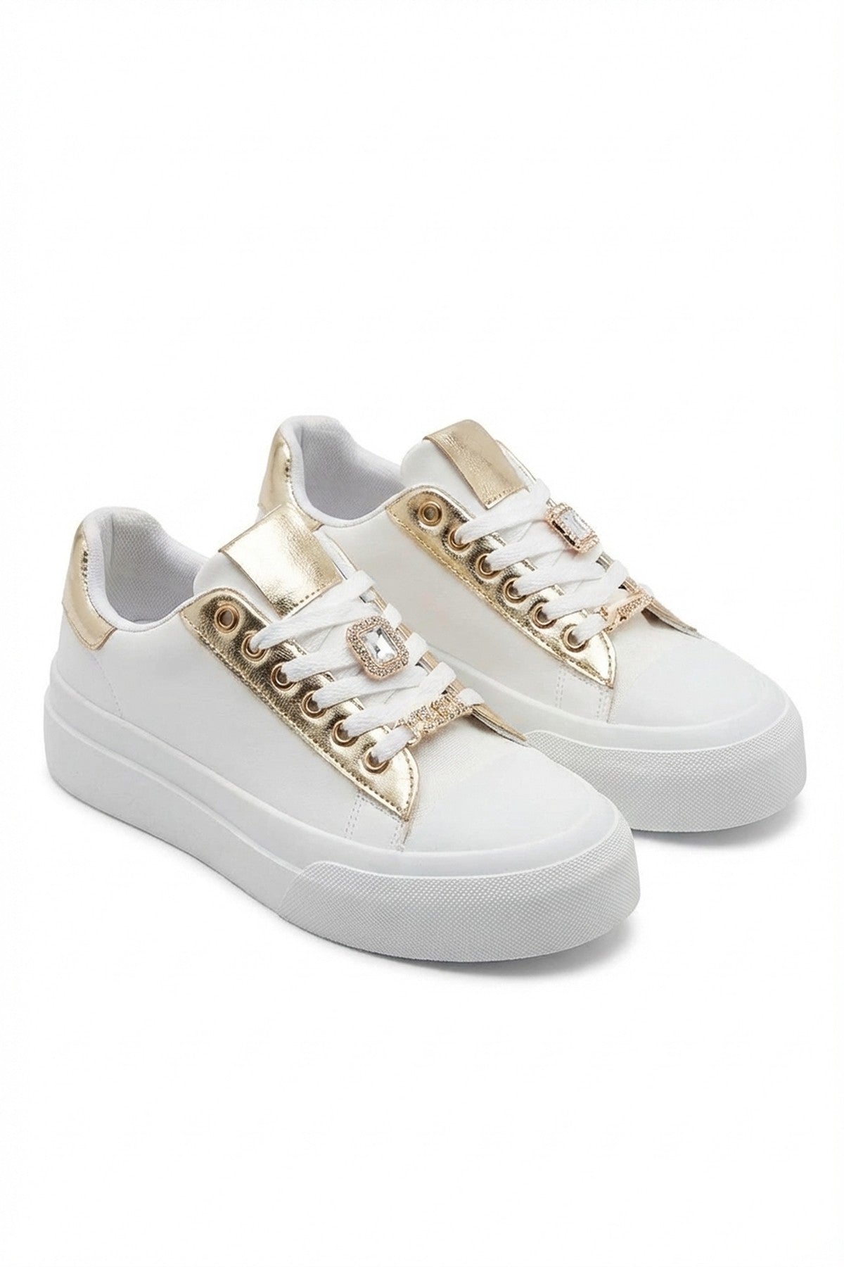 Angelah Lace Up Love Platform Trainers - Gold