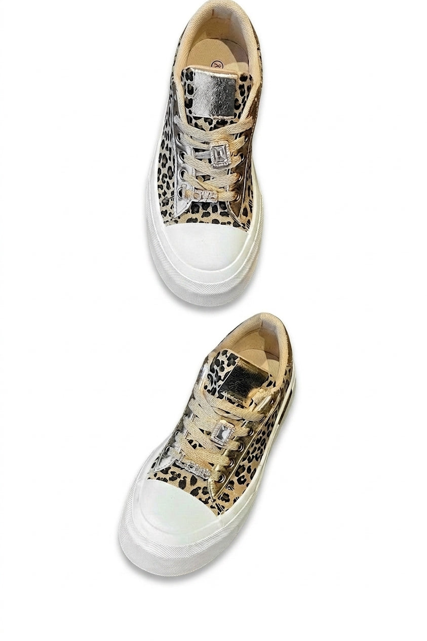 Angelah Lace Up Love Platform Trainers - Leopard