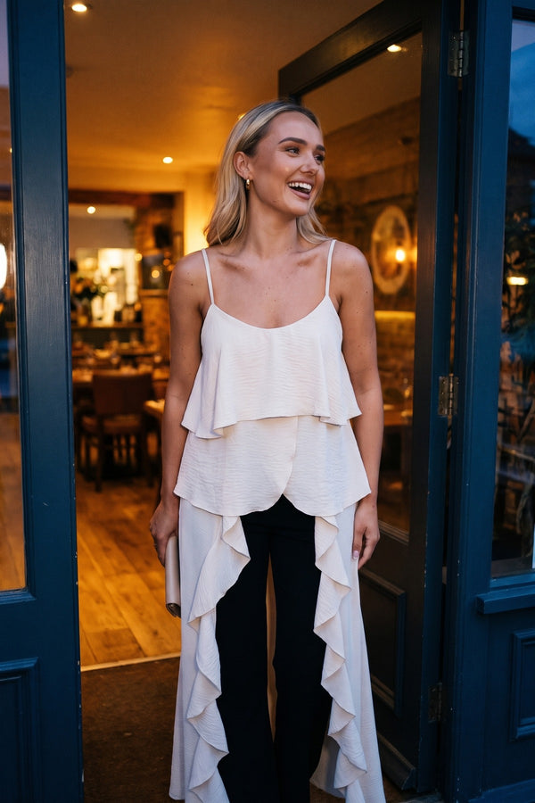 Nayeli Layered Cami Top With Asymmetric Hem - Beige