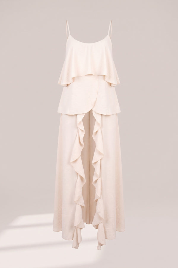 Nayeli Layered Cami Top With Asymmetric Hem - Beige