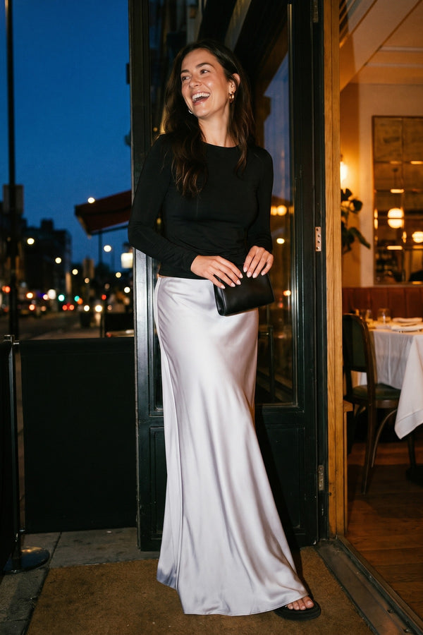 Estella Lightweight High Waisted Maxi Skirt - Grey