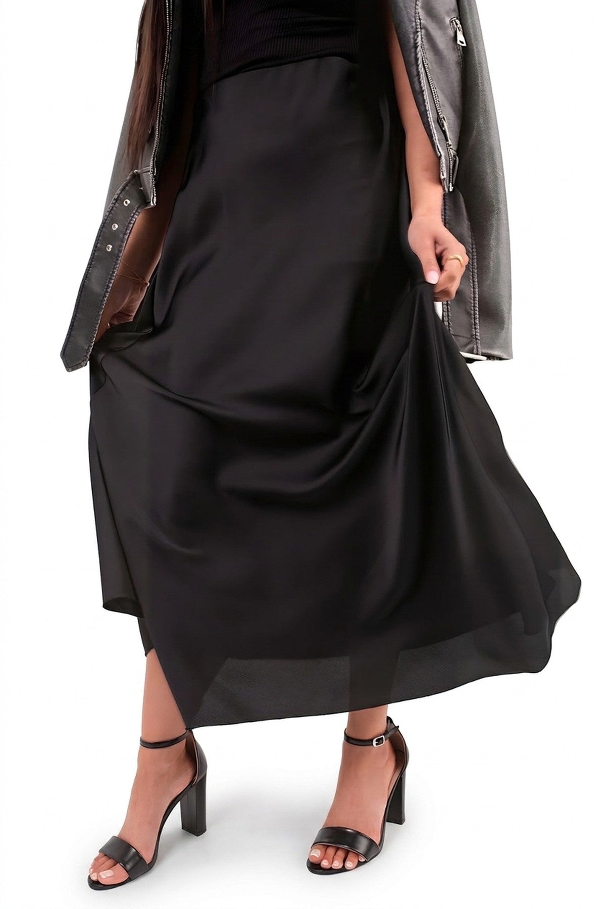 Estella Lightweight High Waisted Maxi Skirt - Black