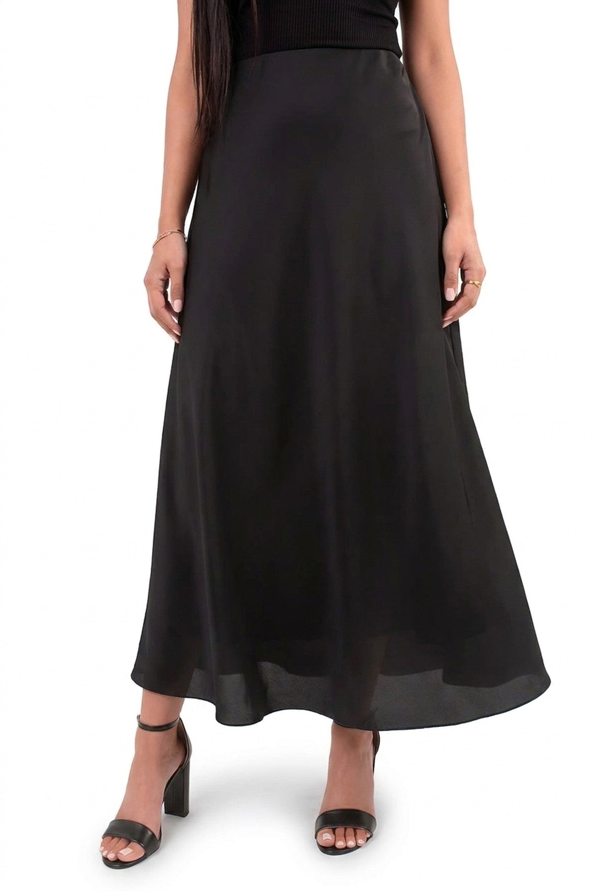 Estella Lightweight High Waisted Maxi Skirt - Black_wb