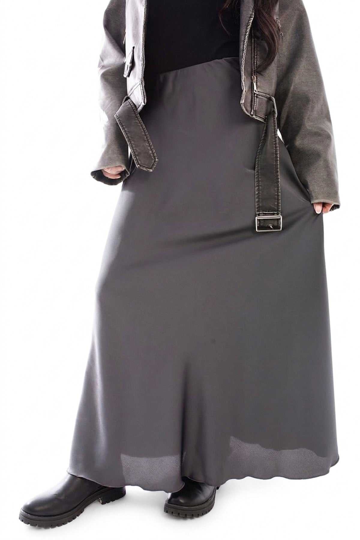 Estella Lightweight High Waisted Maxi Skirt - Charcoal_wb
