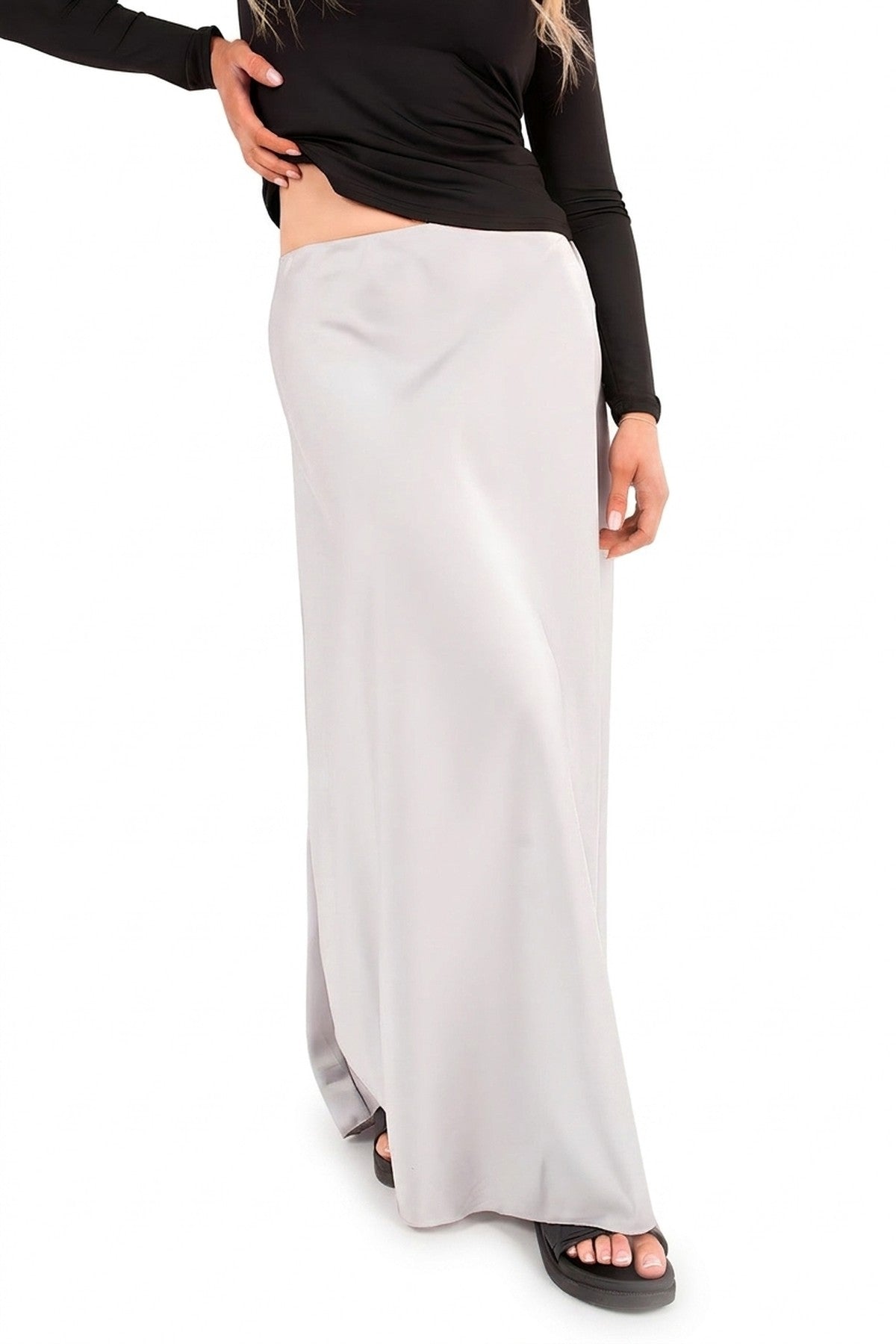 Estella Lightweight High Waisted Maxi Skirt - Grey